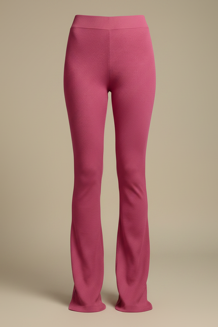 Pantalon Patte D'Éléphant Côtelé Rose Taille Haute Fluide - Maille - vue 3