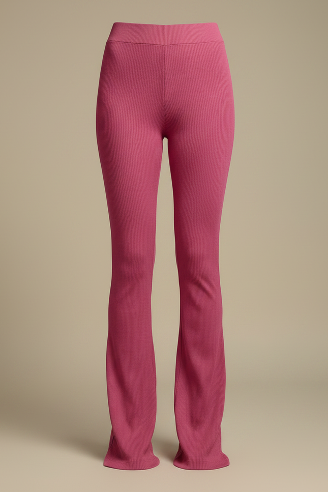 Pantalon Patte D'Éléphant Côtelé Rose Taille Haute Fluide - Maille - vue 3