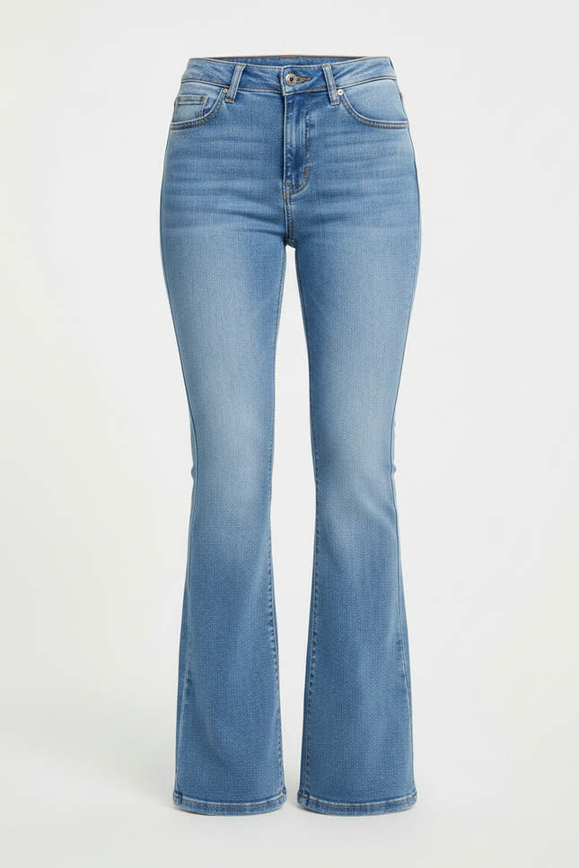 Pantalon Patte D'Éléphant Bleu Clair Denim Taille Haute Évasé - Jean - vue 3