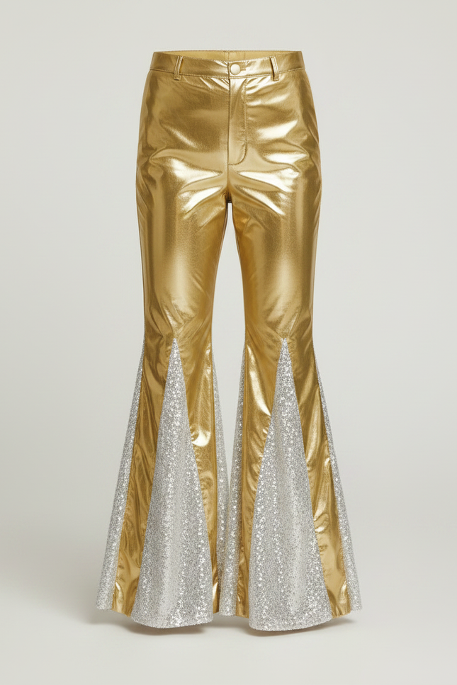 Pantalon Patte D'Éléphant Doré Métallique Paillettes Argentées Fille - Polyester - vue 3