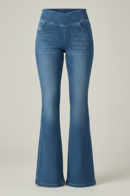 Pantalon Patte D'Éléphant Denim Bleu Taille Haute Évasé Élégant - Jean - vue 3
