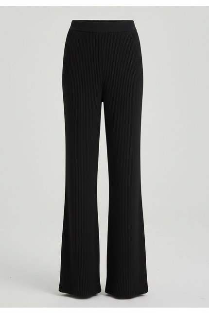 Pantalon Patte D'Éléphant Noir Tricoté Côtelé Fluide Décontracté - Maille - vue 3