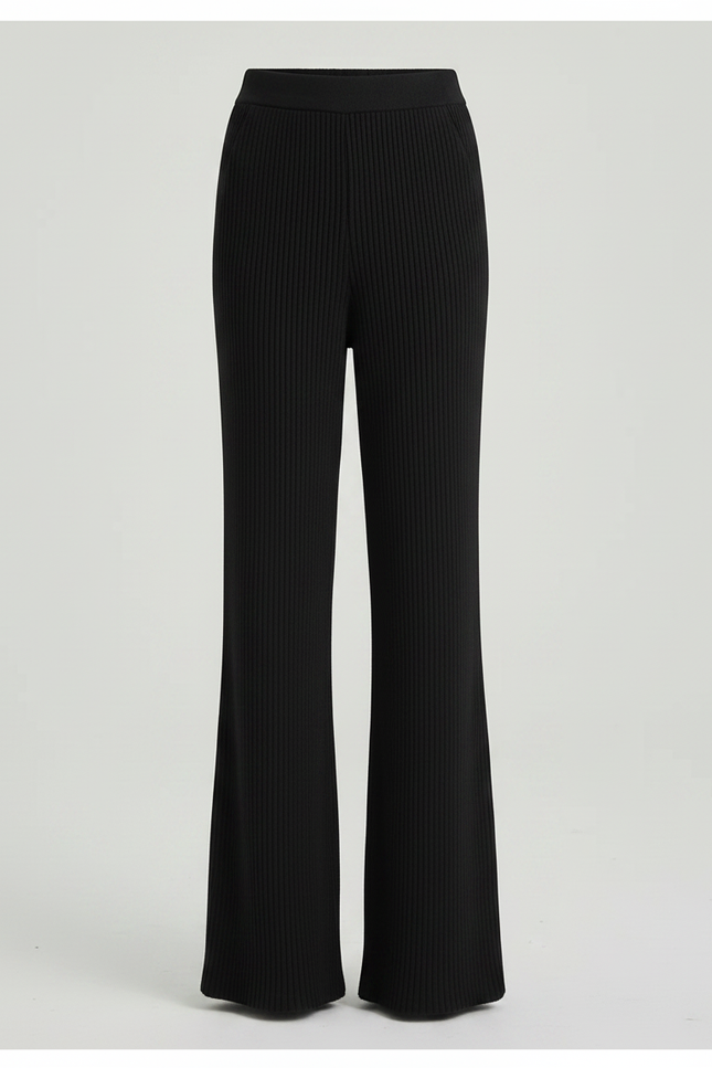 Pantalon Patte D'Éléphant Noir Tricoté Côtelé Fluide Décontracté - Maille - vue 3