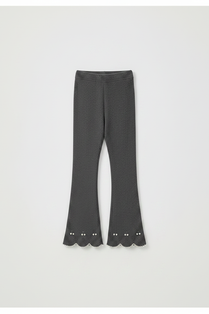 Pantalon Patte D'Éléphant Côtelé Gris Évasé Brodé Enfant - Maille - vue 3