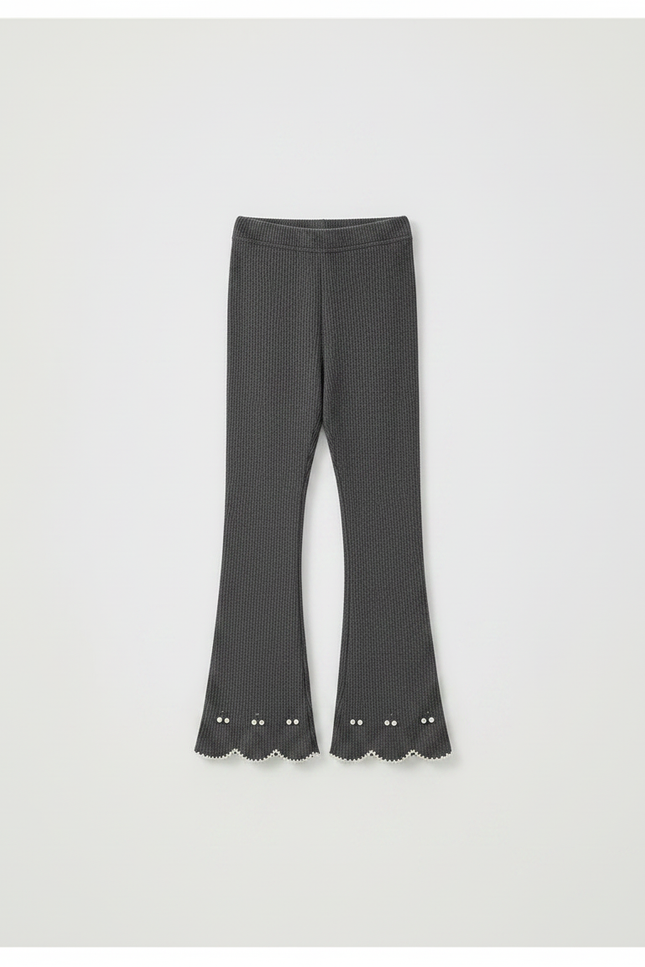 Pantalon Patte D'Éléphant Côtelé Gris Évasé Brodé Enfant - Maille - vue 3