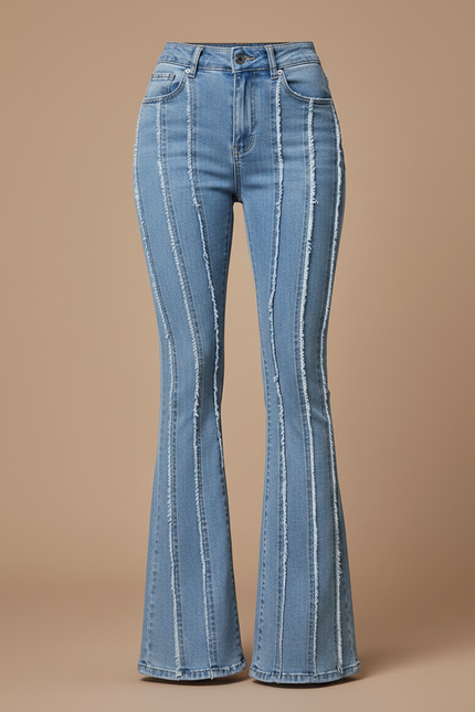 Pantalon Patte D'Éléphant Jean Bleu Frangé Vintage Évasé - vue 3