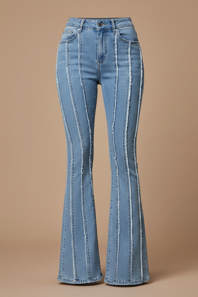 Pantalon Patte D'Éléphant Jean Bleu Frangé Vintage Évasé - vue 3