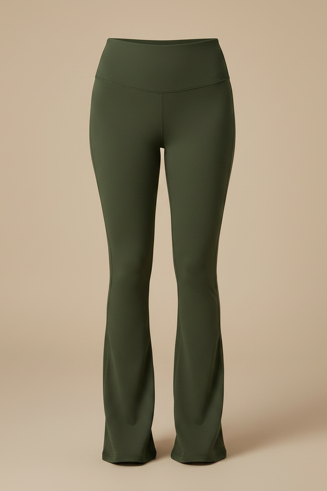 Pantalon Patte D'Éléphant Vert Kaki Taille Haute Confortable - Polyester - vue 3