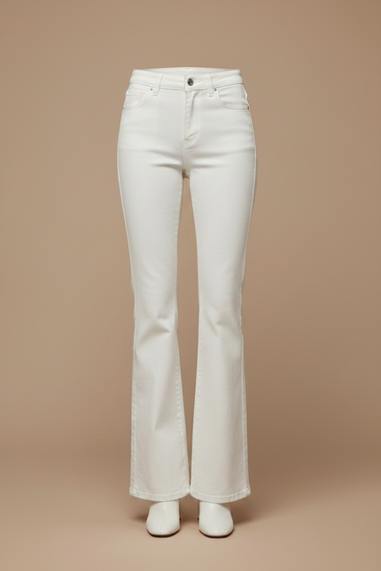 Pantalon Patte D'Éléphant Blanc Taille Haute Évasé Stretch - Jean - vue 3