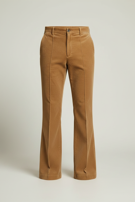 Pantalon Patte D'Éléphant Velours Côtelé Marron Taille Haute Homme - Camel Cordé - vue 3