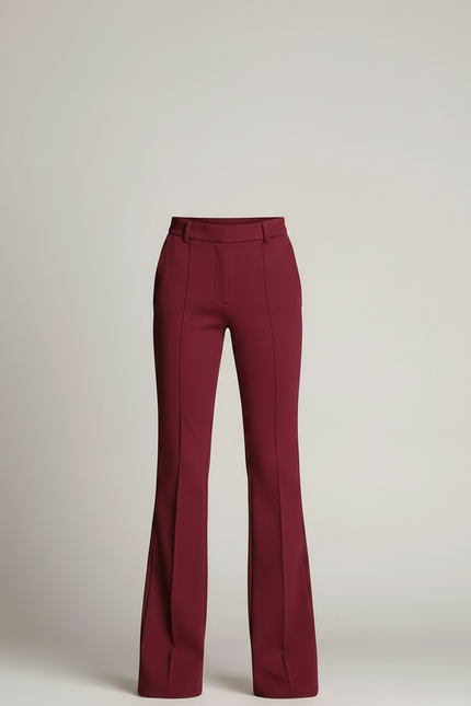 Pantalon Patte D'Éléphant Bordeaux Taille Haute Évasé Élégant - Gabardine - vue 3