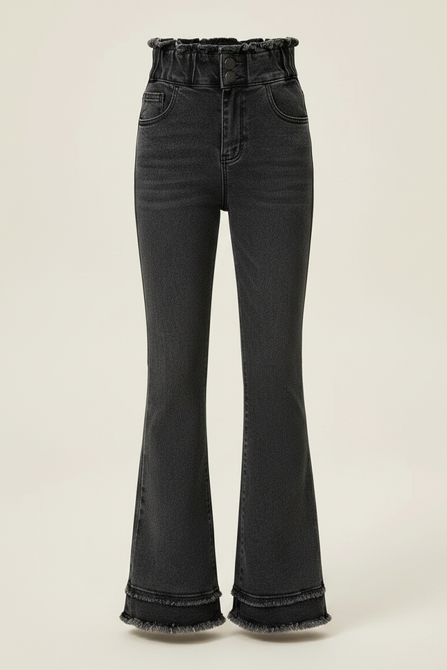 Pantalon Patte D'Éléphant Noir Délavé Taille Haute Évasé Enfant - Jean - vue 3