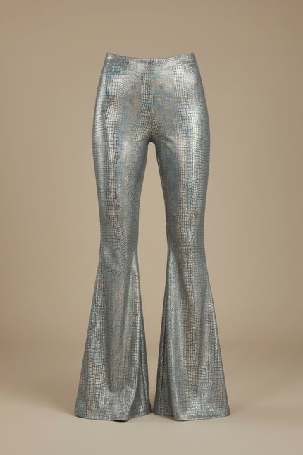 Pantalon Patte D'Éléphant Argenté Métallique Évasé Imprimé Femme - Polyester - vue 3