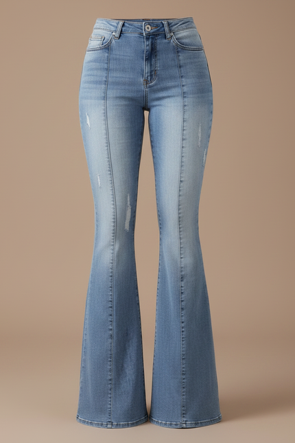 Pantalon Patte D'Éléphant Bleu Délavé Taille Haute Déchiré - Jean - vue 3