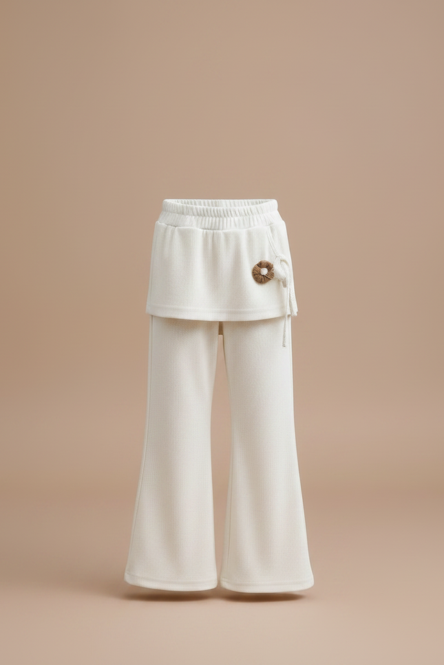 Pantalon Patte D'Éléphant Crème Côtelé Évasé Confortable Enfant - Blanc Maille - vue 3