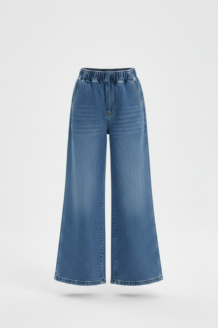 Pantalon Patte D'Éléphant Denim Large Élastiqué Confortable Fille - Bleu Jean - vue 3