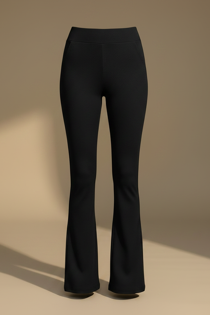 Pantalon Patte D'Éléphant Noir Côtelé Taille Haute Ajusté - Maille - vue 3