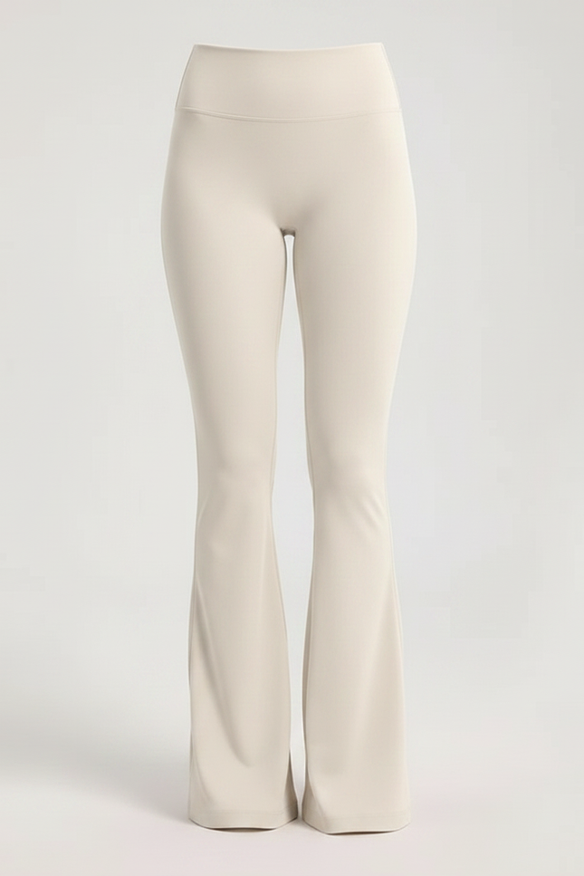 Pantalon Patte D'Éléphant Crème Taille Haute Élastique Confortable - Beige Polyester - vue 3