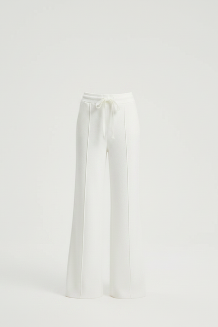 Pantalon Patte D'Éléphant Blanc Cassé Tricoté Ample Décontracté - Maille - vue 3
