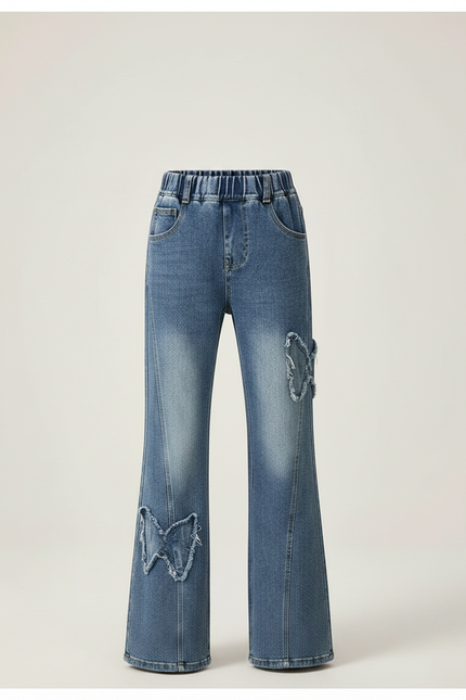 Pantalon Patte D'Éléphant Évasé Bleu Papillons Déchirés Enfant - Jean - vue 3