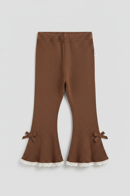 Pantalon Patte D'Éléphant Marron Côtelé Évasé Nœuds Enfant - Maille - vue 3