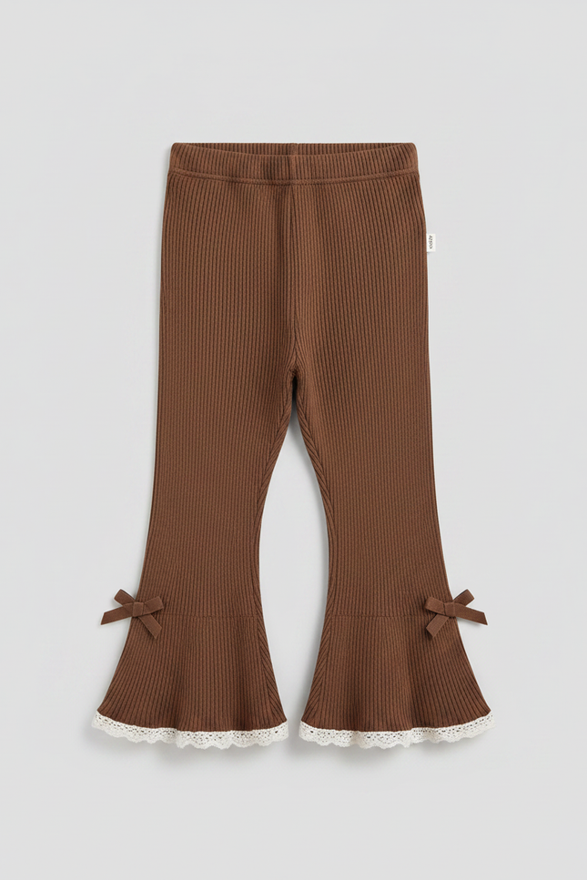 Pantalon Patte D'Éléphant Marron Côtelé Évasé Nœuds Enfant - Maille - vue 3