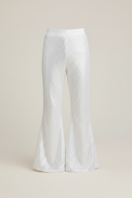 Pantalon Patte D'Éléphant Blanc Pailleté Évasé Scintillant Enfant - Argenté Polyester - vue 3