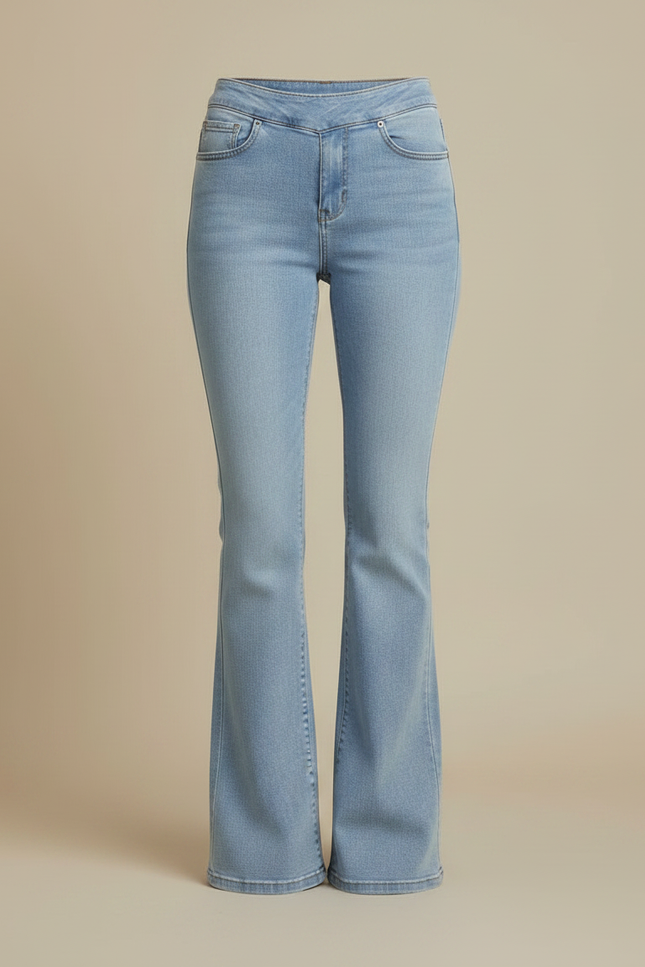 Pantalon Patte D'Éléphant Jean Bleu Clair Taille Haute Évasé Femme - vue 3