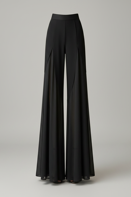 Pantalon Patte D'Éléphant Noir Fluide Taille Haute Chiffon Élégant - Polyester - vue 3