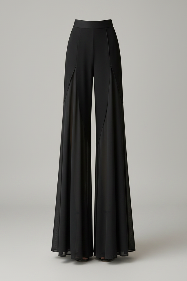 Pantalon Patte D'Éléphant Noir Fluide Taille Haute Chiffon Élégant - Polyester - vue 3