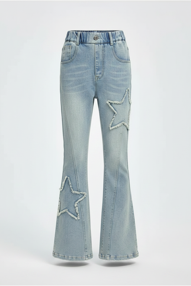 Pantalon Patte D'Éléphant Denim Bleu Étoiles Évasé Enfant - Jean - vue 3