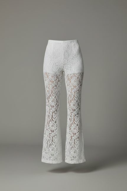 Pantalon Patte D'Éléphant Blanc Dentelle Transparente Évasé - Maille - vue 3