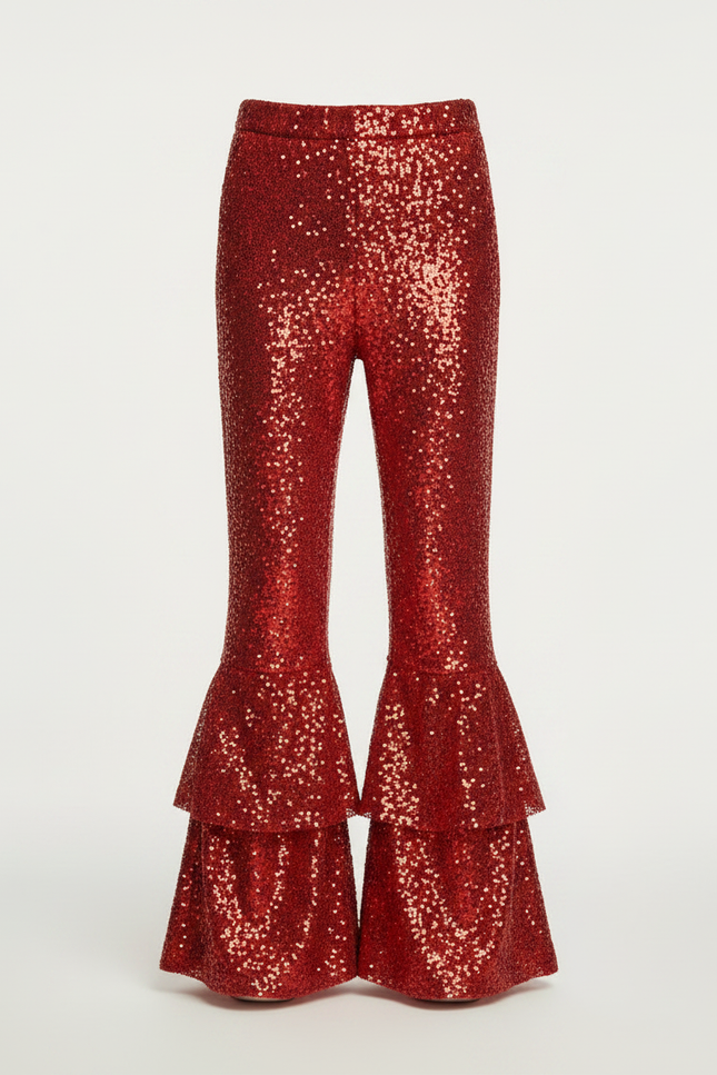 Pantalon Patte D'Éléphant Rouge Paillettes Évasé Enfant Disco - Polyester - vue 3