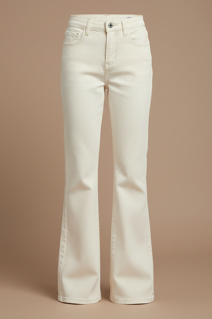 Pantalon Patte D'Éléphant Écru Jean Taille Haute Évasé Fille - Beige - vue 3