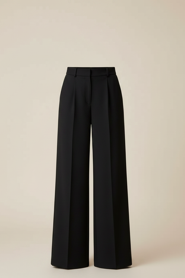 Pantalon Patte D'Éléphant Noir Plissé Taille Haute Élégant - Gabardine - vue 3