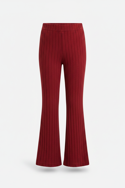 Pantalon Patte D'Éléphant Rouge Côtelé Tricoté Confortable Fille - Bordeaux Maille - vue 3