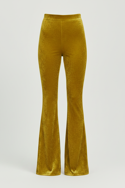 Pantalon Patte D'Éléphant Velours Jaune Moutarde Taille Haute - vue 3