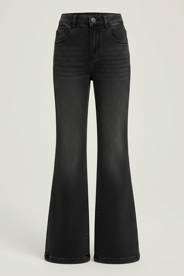 Pantalon Patte D'Éléphant Noir Jean Taille Haute Fille - vue 3