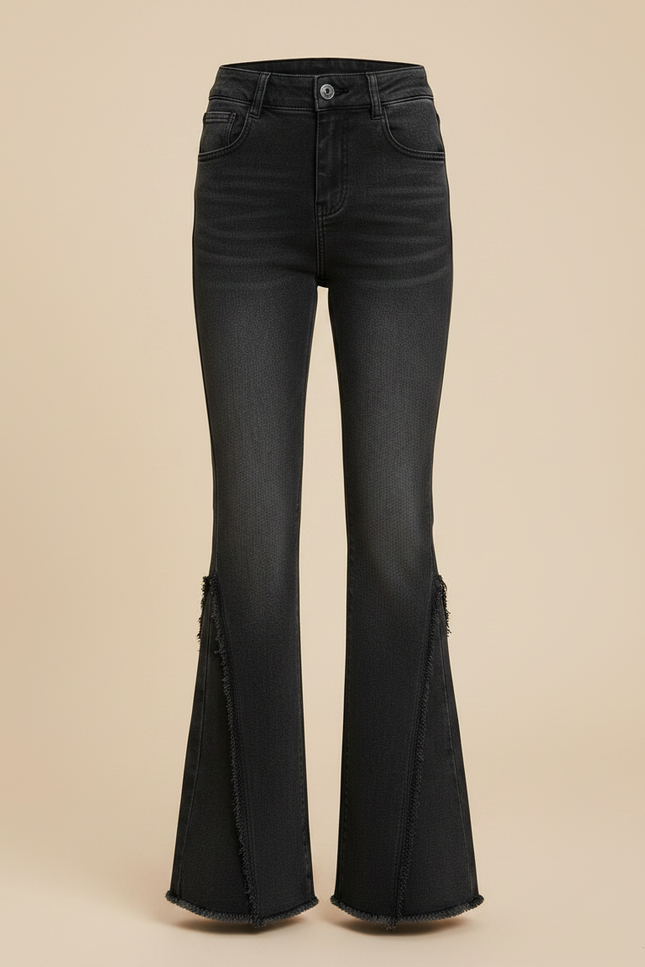 Pantalon Patte D'Éléphant Noir Délavé Franges Fille - Jean - vue 3