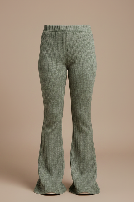 Pantalon Patte D'Éléphant Vert Côtelé Taille Haute Évasé - Cordé - vue 3