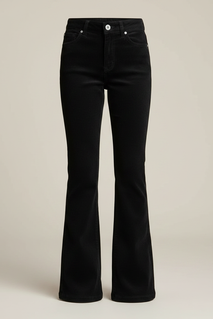 Pantalon Patte D'Éléphant Noir Côtelé Taille Haute Évasé Fille - Cordé - vue 3