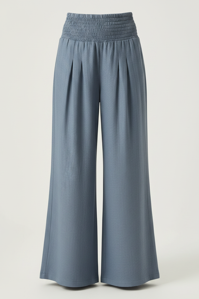 Pantalon Patte D'Éléphant Bleu Taille Smockée Ample Fluide Fille - Viscose - vue 3