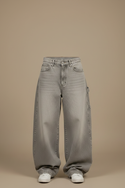 Pantalon Patte D'Éléphant Gris Ample Délavé Décontracté Femme - Jean - vue 3