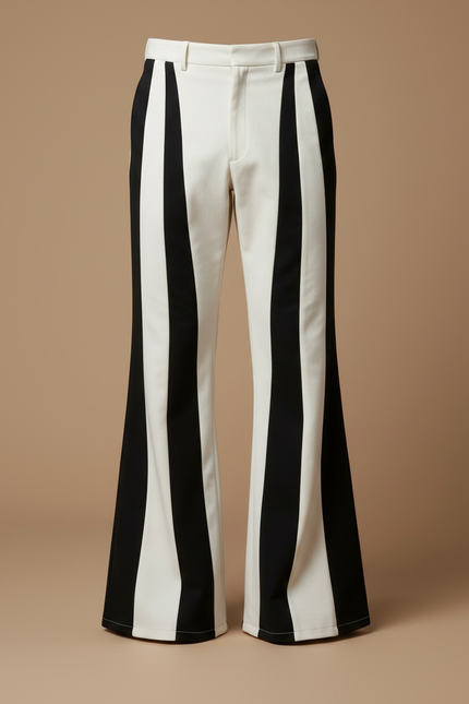 Pantalon Patte D'Éléphant Rayé Noir Blanc Évasé Rétro Homme - Multicolore Gabardine - vue 3