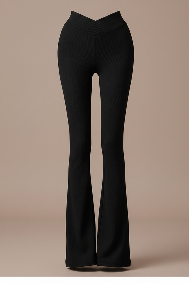 Pantalon Patte D'Éléphant Noir Côtelé Taille Haute Évasé Élégant - Maille - vue 3