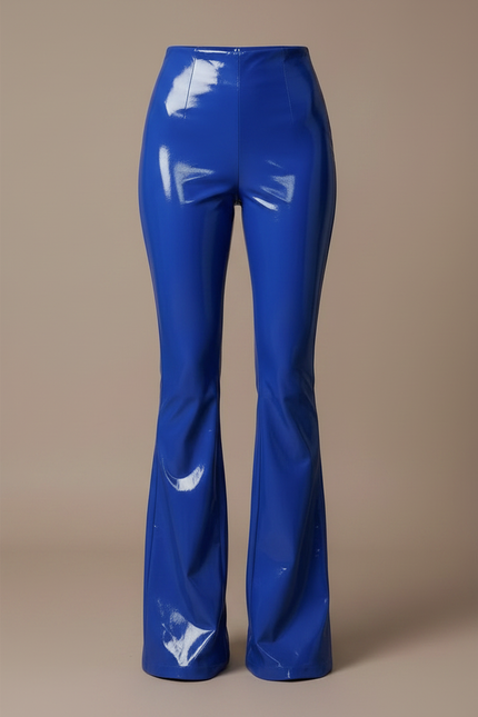 Pantalon Patte D'Éléphant Bleu Brillant Similicuir Taille Haute Évasé - Simili cuir - vue 3