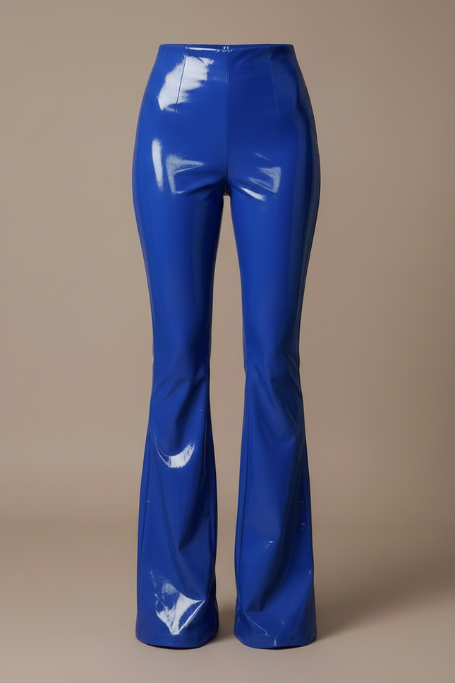 Pantalon Patte D'Éléphant Bleu Brillant Similicuir Taille Haute Évasé - Simili cuir - vue 3