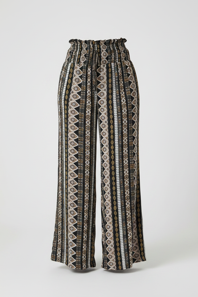 Pantalon Patte D'Éléphant Imprimé Ethnique Fluide Ample Bohème - Viscose - vue 3