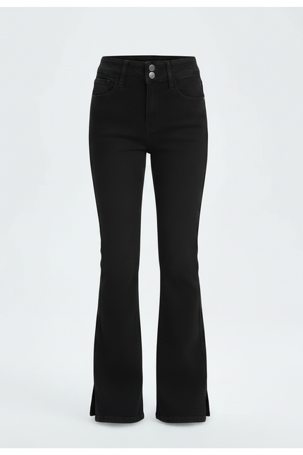 Pantalon Patte D'Éléphant Noir Fendu Denim Taille Haute Fille - Jean - vue 3