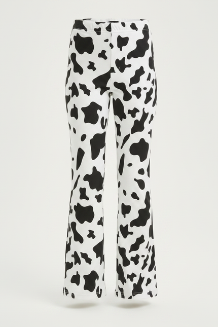 Pantalon Patte D'Éléphant Imprimé Vache Noir Blanc Fille - Maille - vue 3